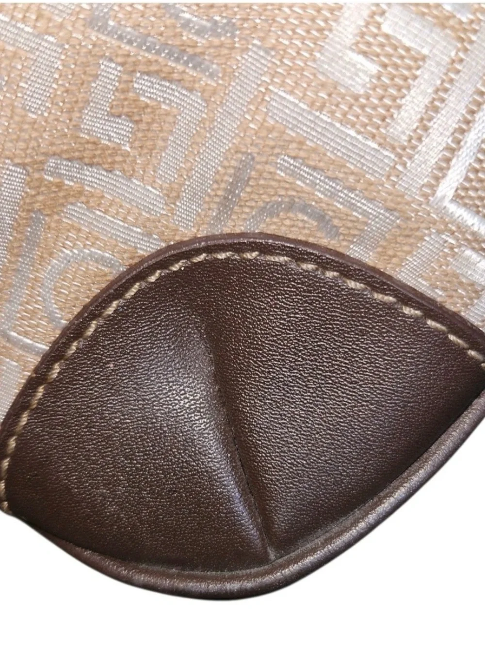 Liz Claiborne Beige Monogram Shoulder Bag with Brown Trim